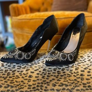 Black ABS pointed toe heels